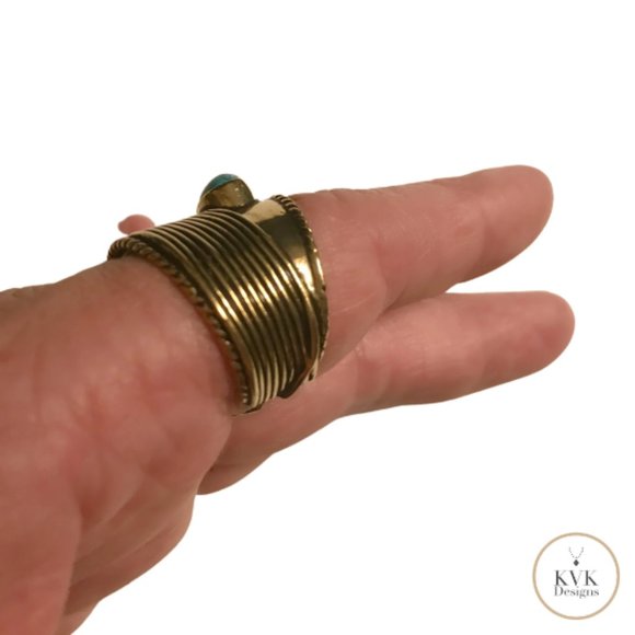 Turquoise Brass Ring - Picture 6 of 7